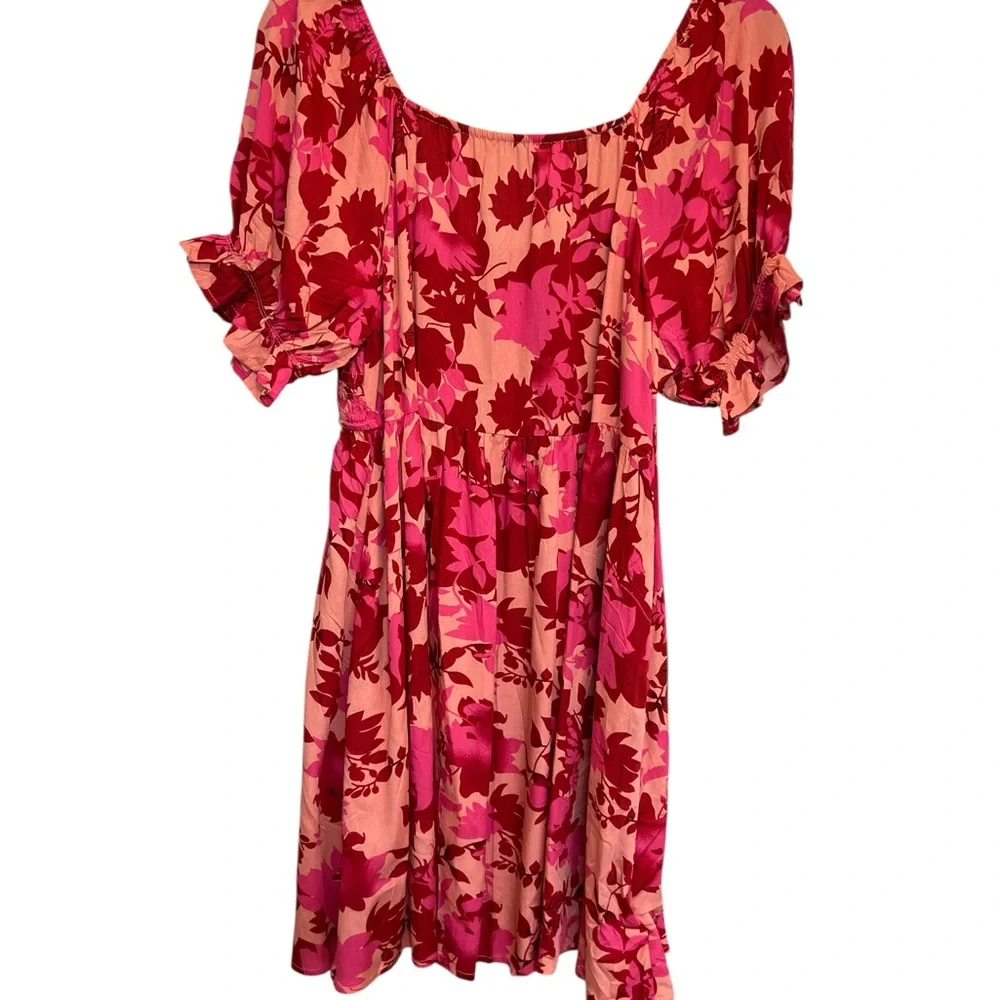 Cupshe NWT Pink Floral Smocked Mini Dress Size M Puff Sleeve Beach Vacation - Picture 4 of 6